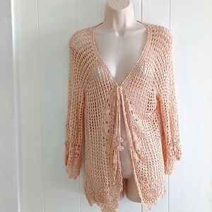 Worthington Peach Open-Weave Crochet Cardigan